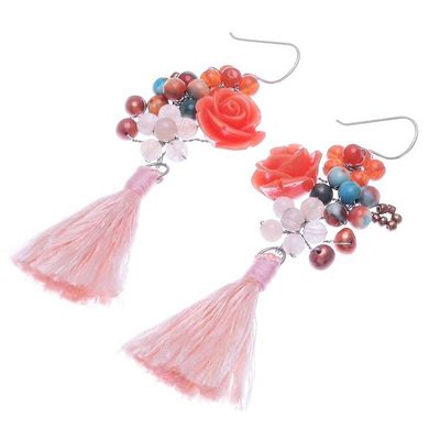 Alternate image for Agate and Cultured Freshwater Pearl Dangle Earrings Candy Bouquet in Orange