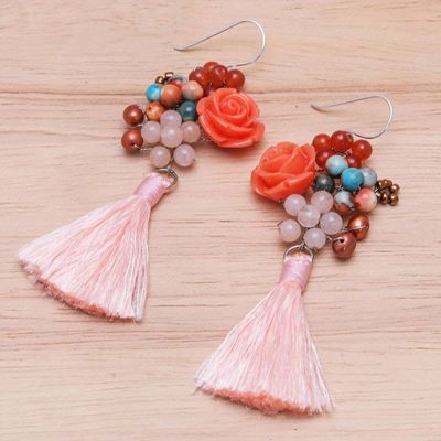 Alternate image for Agate and Cultured Freshwater Pearl Dangle Earrings Candy Bouquet in Orange