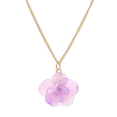 Alternate image for Gold-Plated Purple Hydrangea Petal Pendant Necklace Wild Hydrangea in Purple