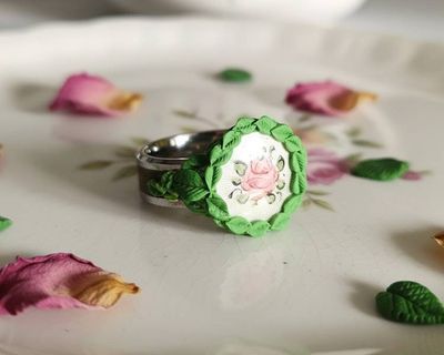 Alternate image for Rose Bud Motif Stainless Steel Polymer Clay Ring