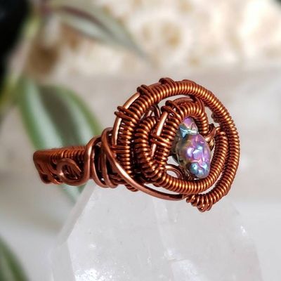Alternate image for Copper Wire Wrapped Titanium Quartz Ring