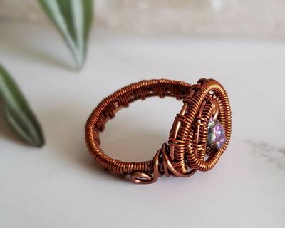 Alternate image for Copper Wire Wrapped Titanium Quartz Ring