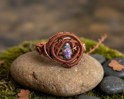 Alternate image for Copper Wire Wrapped Titanium Quartz Ring
