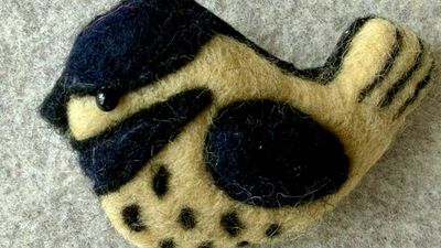 Alternate image for Needle felted wren bird pin, carefully crafted from wool to create a small, lightweight brooch.