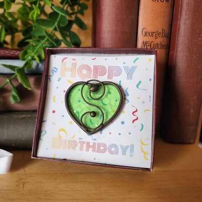 Alternate image for Stained Glass Heart in Peridot Green, Gift boxed with Message Card