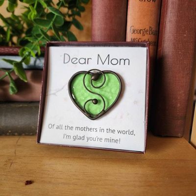 Alternate image for Stained Glass Heart in Peridot Green, Gift boxed with Message Card