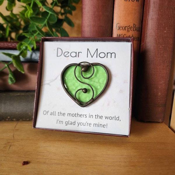 Alternate image for Stained Glass Heart in Peridot Green, Gift boxed with Message Card