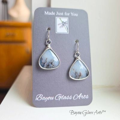 Alternate image for Dendrite Agate Jewelry Set, Handmade Teardrop Necklace and Earrings