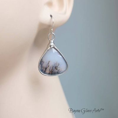 Alternate image for Dendrite Agate Jewelry Set, Handmade Teardrop Necklace and Earrings