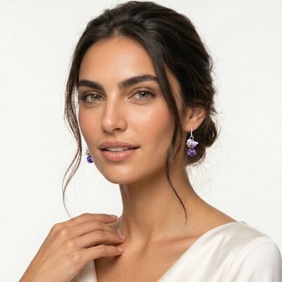 Alternate image for Handcrafted Amethyst and Pearl Dangle Earrings Bright Bouquet