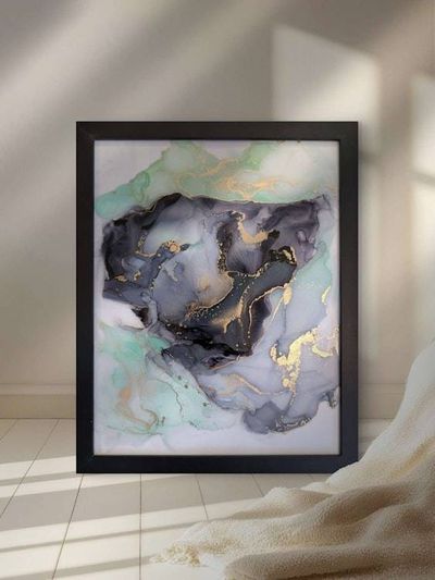 Alternate image for Aura of Opulence Alcohol Ink Painting on Glass Black Mint Gold Hanging 11 x 14