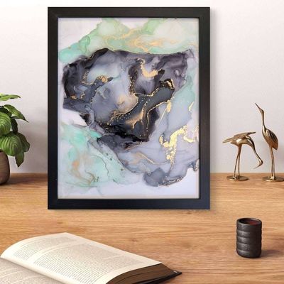 Alternate image for Aura of Opulence Alcohol Ink Painting on Glass Black Mint Gold Hanging 11 x 14