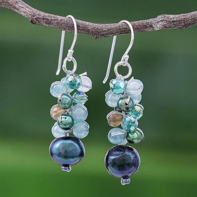 Alternate image for Blue-Green Gemstone Cluster Dangle Earrings Winter