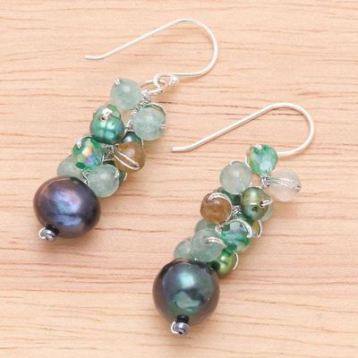 Alternate image for Blue-Green Gemstone Cluster Dangle Earrings Winter