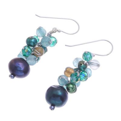 Alternate image for Blue-Green Gemstone Cluster Dangle Earrings Winter