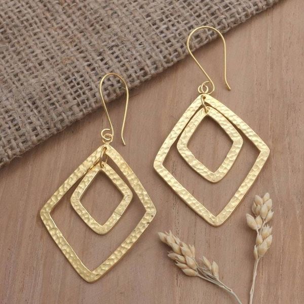 Alternate image for Gold-Plated Dangle Earrings with Hammered Finish Party Perfect