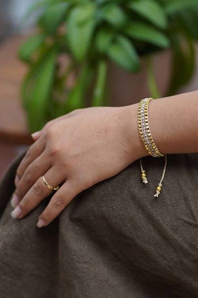 Alternate image for Gold-Accented Adjustable Crystal Beaded Wristband Bracelet Boho Glam