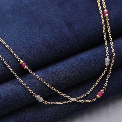 Alternate image for 22k Gold-Plated Quartz and Labradorite Station Necklace Wheel of Fortune