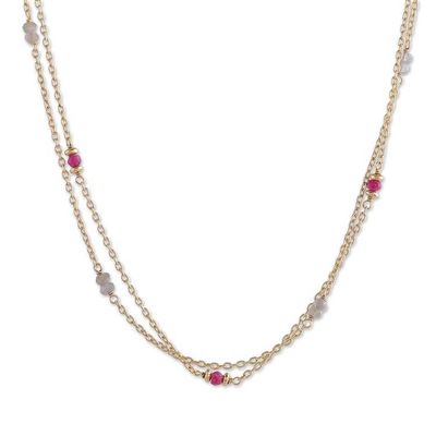 Alternate image for 22k Gold-Plated Quartz and Labradorite Station Necklace Wheel of Fortune