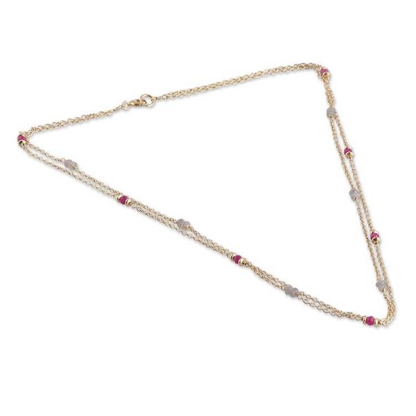 Alternate image for 22k Gold-Plated Quartz and Labradorite Station Necklace Wheel of Fortune