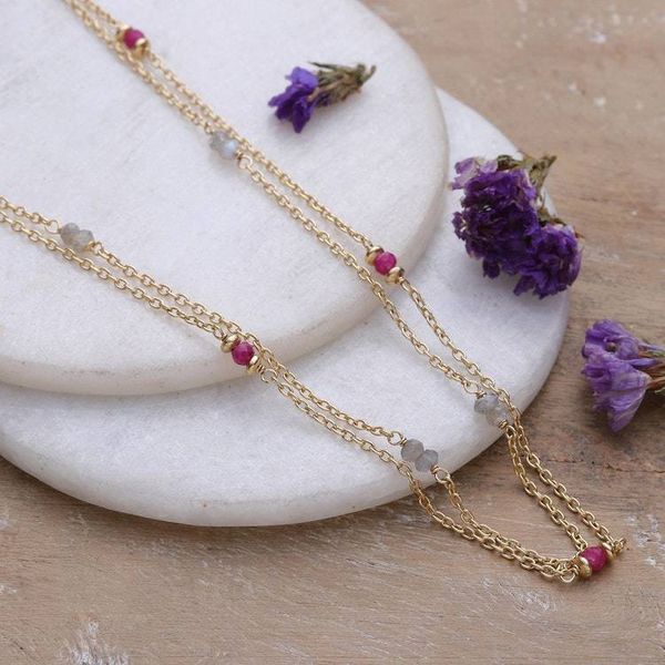 Alternate image for 22k Gold-Plated Quartz and Labradorite Station Necklace Wheel of Fortune