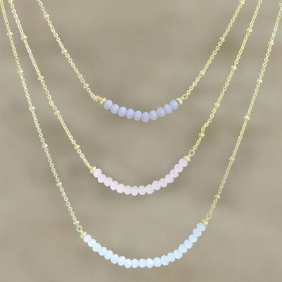 Alternate image for Gold-Plated Chalcedony and Rose Quartz Pendant Necklace Color Vibration