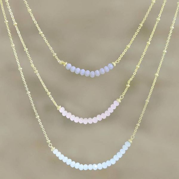 Alternate image for Gold-Plated Chalcedony and Rose Quartz Pendant Necklace Color Vibration