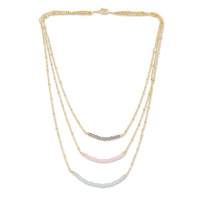 Alternate image for Gold-Plated Chalcedony and Rose Quartz Pendant Necklace Color Vibration
