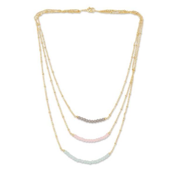 Alternate image for Gold-Plated Chalcedony and Rose Quartz Pendant Necklace Color Vibration