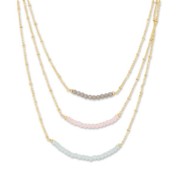 Alternate image for Gold-Plated Chalcedony and Rose Quartz Pendant Necklace Color Vibration