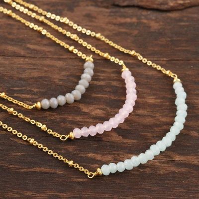 Alternate image for Gold-Plated Chalcedony and Rose Quartz Pendant Necklace Color Vibration