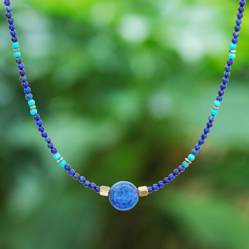 Primary image for Lapis Lazuli Howlite Beaded Pendant Necklace Star of Midnight