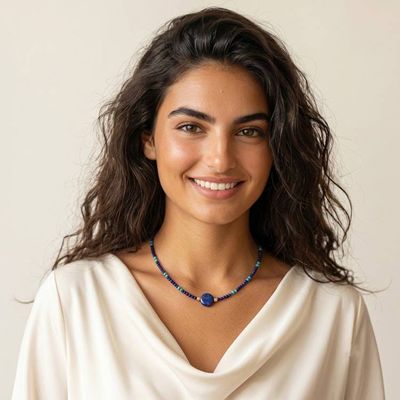 Alternate image for Lapis Lazuli Howlite Beaded Pendant Necklace Star of Midnight