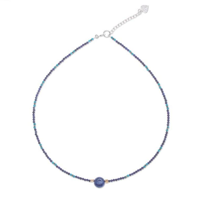 Alternate image for Lapis Lazuli Howlite Beaded Pendant Necklace Star of Midnight