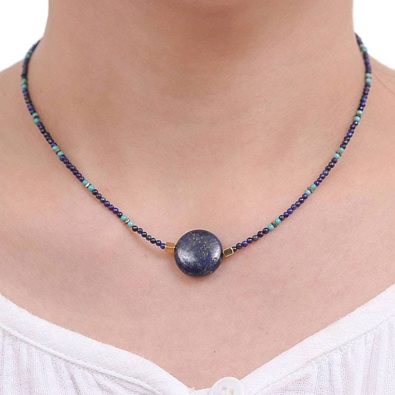 Alternate image for Lapis Lazuli Howlite Beaded Pendant Necklace Star of Midnight
