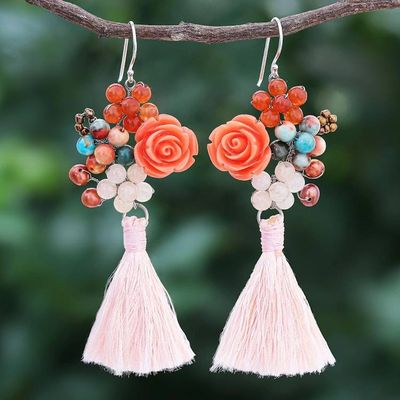 Alternate image for Agate and Cultured Freshwater Pearl Dangle Earrings Candy Bouquet in Orange