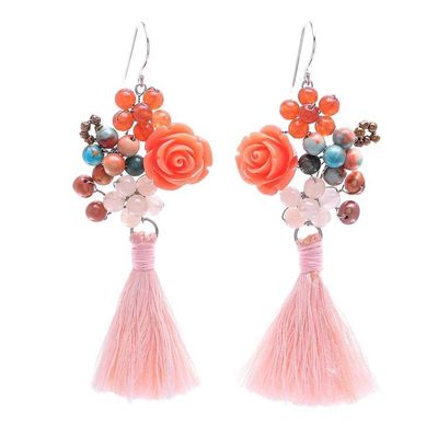 Alternate image for Agate and Cultured Freshwater Pearl Dangle Earrings Candy Bouquet in Orange