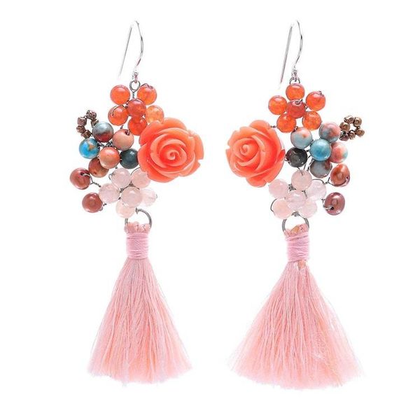 Alternate image for Agate and Cultured Freshwater Pearl Dangle Earrings Candy Bouquet in Orange