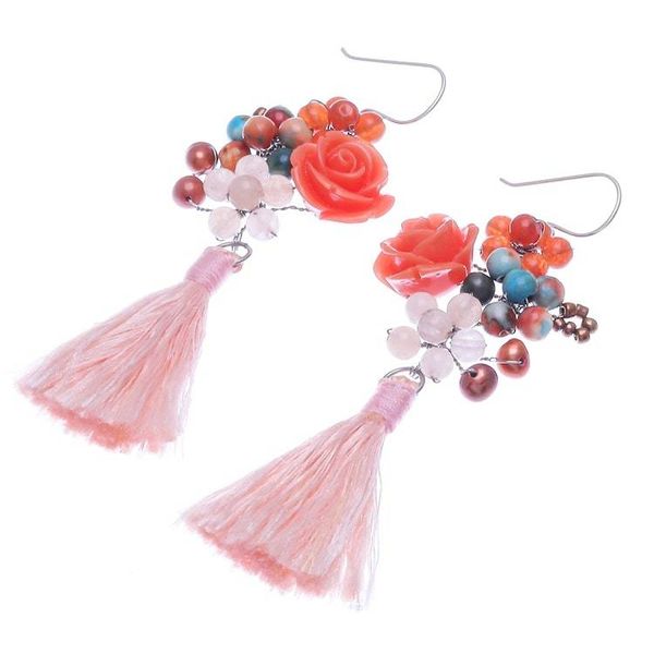 Alternate image for Agate and Cultured Freshwater Pearl Dangle Earrings Candy Bouquet in Orange