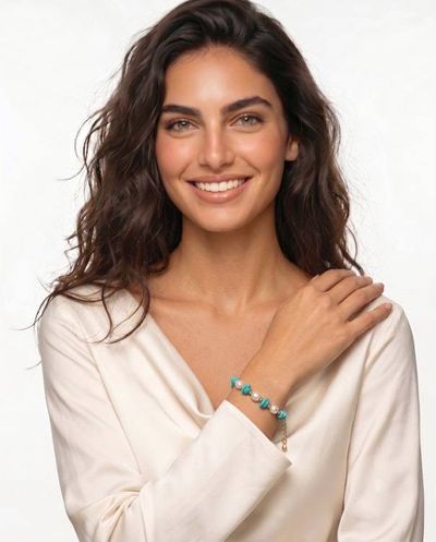 Alternate image for Gold-Accented Pearl Reconstituted Turquoise Beaded Bracelet Boho Spirit