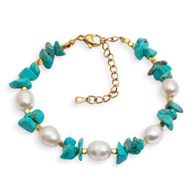 Alternate image for Gold-Accented Pearl Reconstituted Turquoise Beaded Bracelet Boho Spirit