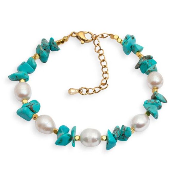 Alternate image for Gold-Accented Pearl Reconstituted Turquoise Beaded Bracelet Boho Spirit