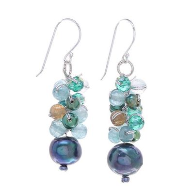 Alternate image for Blue-Green Gemstone Cluster Dangle Earrings Winter
