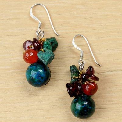 Alternate image for Beaded Dangle Earrings with Garnet and Carnelian Tropical Oasis