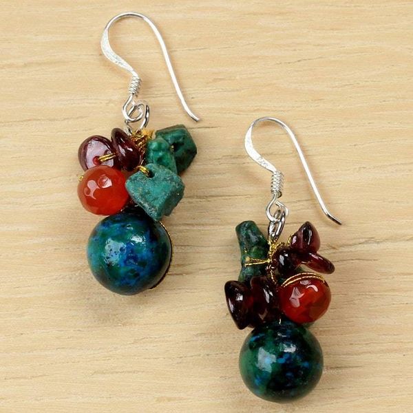 Alternate image for Beaded Dangle Earrings with Garnet and Carnelian Tropical Oasis