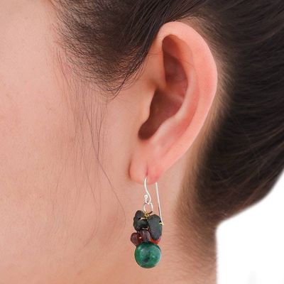 Alternate image for Beaded Dangle Earrings with Garnet and Carnelian Tropical Oasis