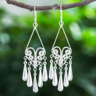 Alternate image for Handmade Sterling Silver Filigree Chandelier Earrings Diamond Fountains