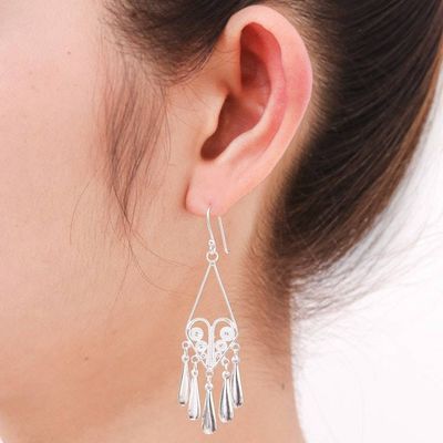 Alternate image for Handmade Sterling Silver Filigree Chandelier Earrings Diamond Fountains