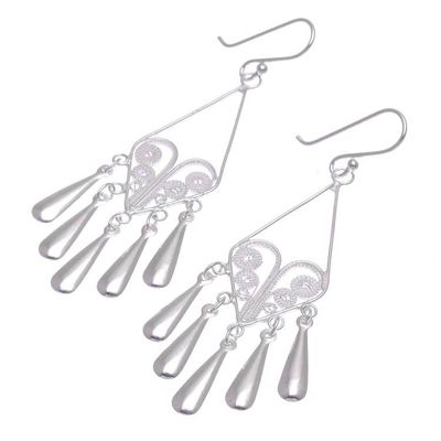 Alternate image for Handmade Sterling Silver Filigree Chandelier Earrings Diamond Fountains
