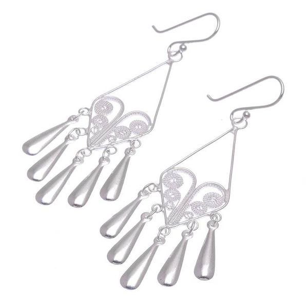 Alternate image for Handmade Sterling Silver Filigree Chandelier Earrings Diamond Fountains